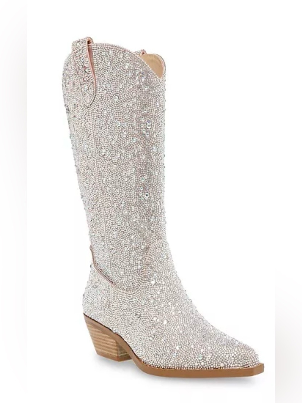 New Woman Betsey Johnson Crystal Embellished White Over-the-Knee Cowboy Boots.
